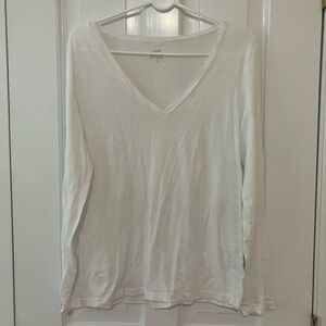 J. Crew Women's Cream Long Sleeve V-Neck "Tissue Tee" Top